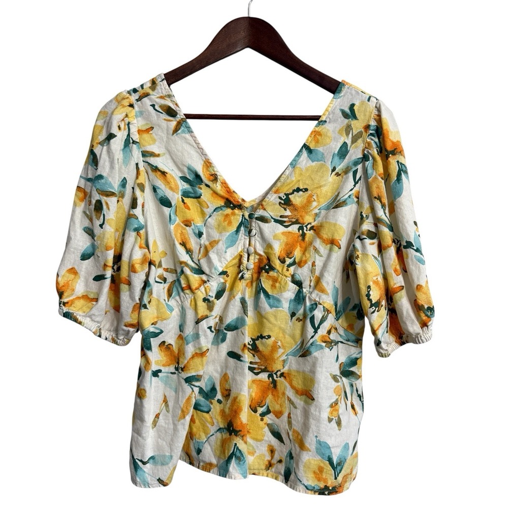 Gap top women's‎ medium preppy floral beachy peplum babydoll cottagecore linen